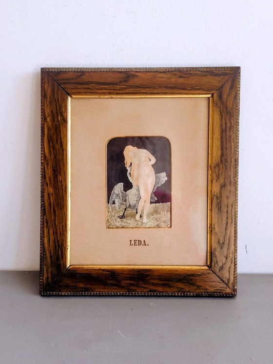 Image 1 of Tableau Stevengraph tissé en pure soie, Thomas Stevens Company. (Leda) Tableau mural en soie