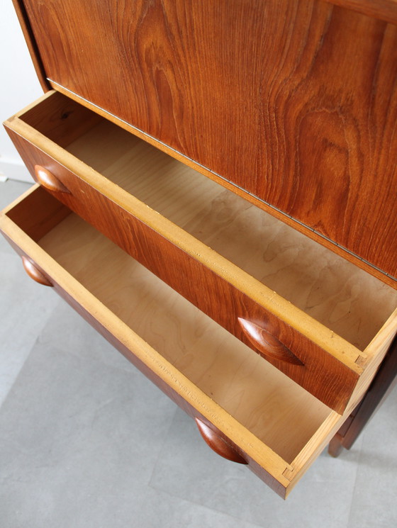 Image 1 of Vintage Danish chest of drawers in teak with flap and mirror !