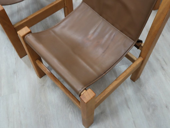 Image 1 of Schreibtisch aus massivem Buchenholz mit Lederstühlen, Italien 1970