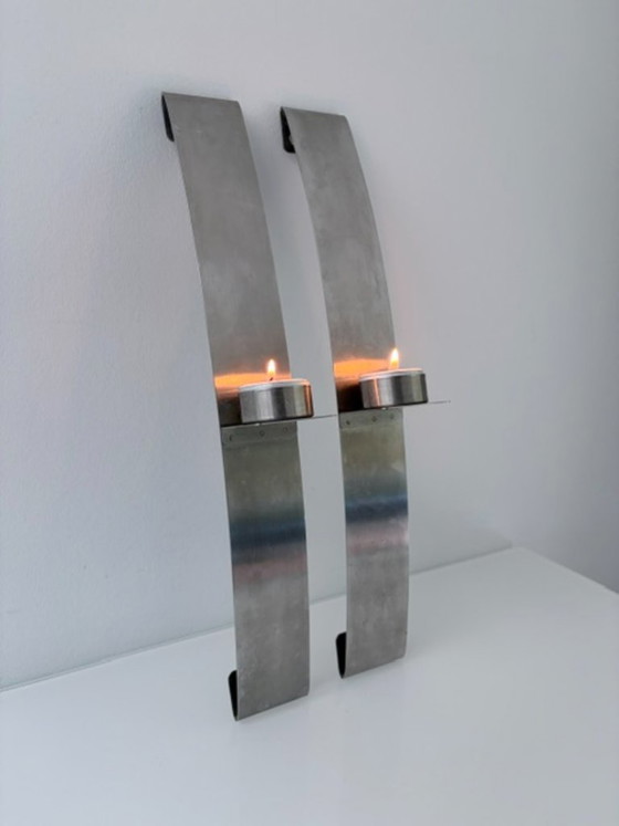 Set aus 2 Edelstahl Design Wandkerzenhaltern 39,5 cm – Rostfreier Stahl (photo 5 of 13)