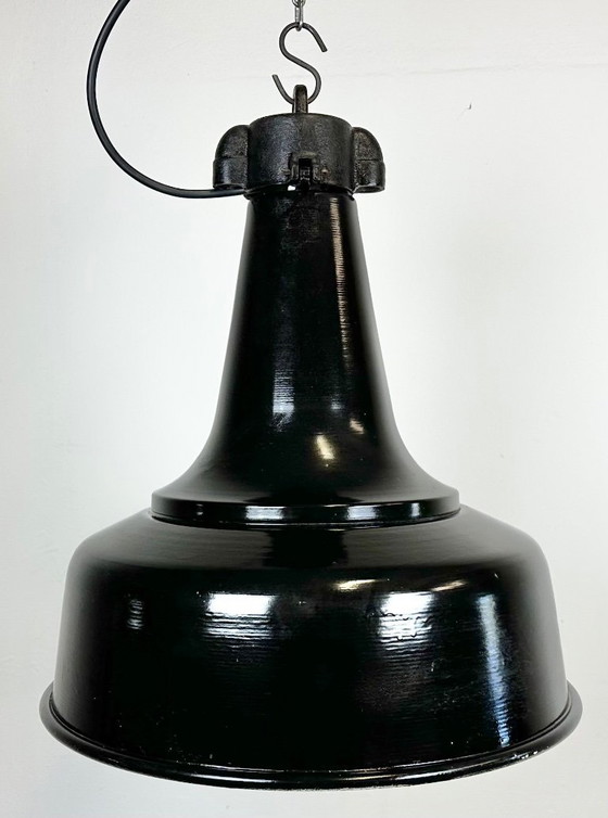 Image 1 of Industrial Black Pendant Factory Lamp with Cast Iron Top, 1970s
