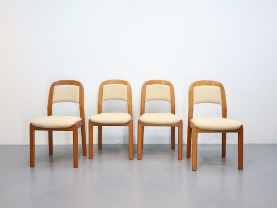 Vintage Dining chairs / teak fabric / brown cream / Dyrlund – Scandinavian (photo 3 of 5)