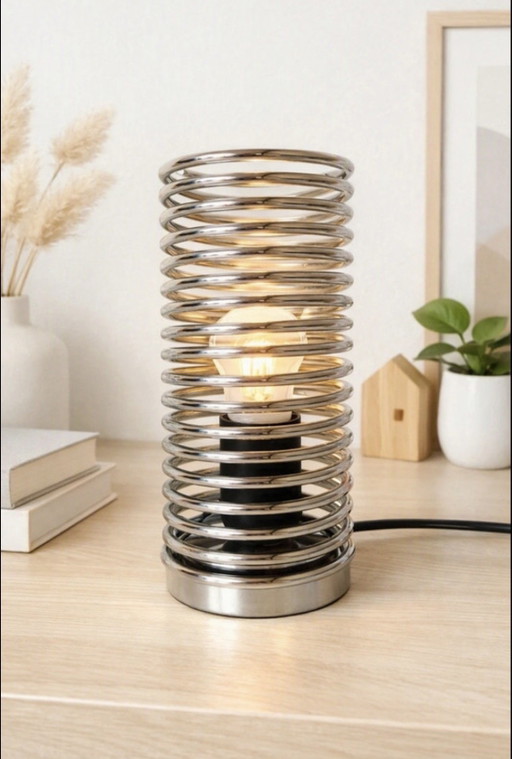 Table / bedside lamp, spring design, chrome metal (Ingo Maurer style) – tafellampen
