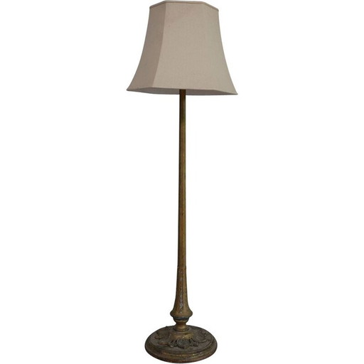 Vintage Art Deco vloerlamp van hout en verguld metaal, Frankrijk 1930