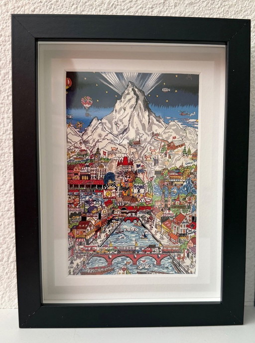 CHARLES FAZZINO: "Grüezi. Salut, Ciao, Bundi Switzerland". Limited Edition 3-D Serigraph. Exclusively published by Museum Editio