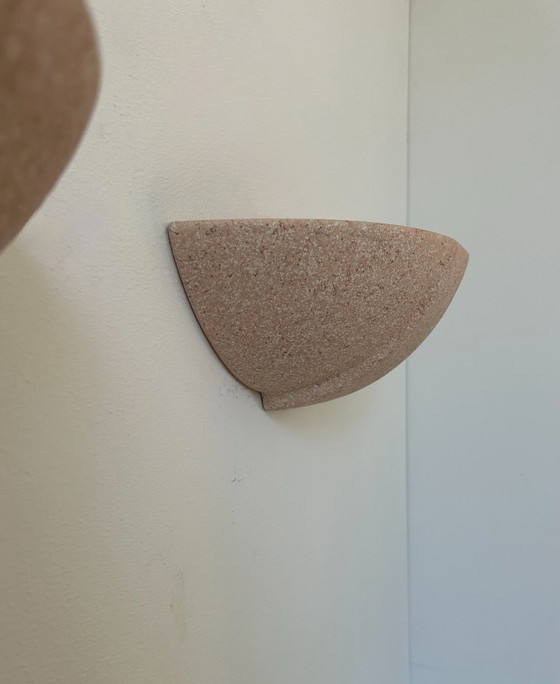 Image 1 of Paar vintage gipsen wandlampen, roze gespikkeld, Frankrijk 1970