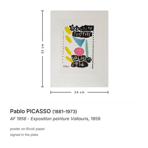 Pablo PICASSO AF 1956 - Exposition peinture Vallauris poster 1959