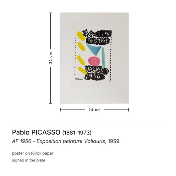 Image 1 of Pablo PICASSO AF 1956 - Exposition peinture Vallauris poster 1959