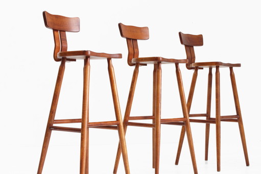Satz von 3 brutalistischen Barhockern im Vintage-Stil
