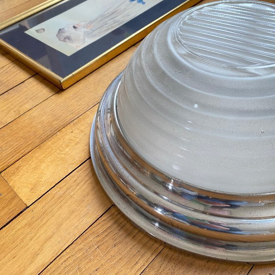 Image 1 of Wall-mounted ceiling light in thick glass with chrome-plated metal support, Holophane type