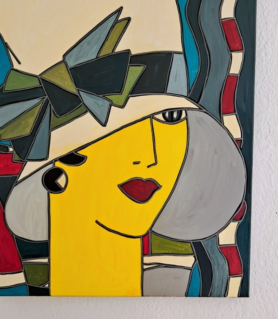 Image 1 of Patricia KLEYMAN - Portrait of a pretty young lady in a white hat - Artist's painting