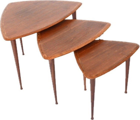 Image 1 of Poul Jensen Style 3 Nesting Tables & Coffee Table Teak Wood