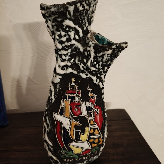 Image 1 of Vintage San Marino Brutalist Lava Ceramic Vase Set – Mid Century Italian Pottery