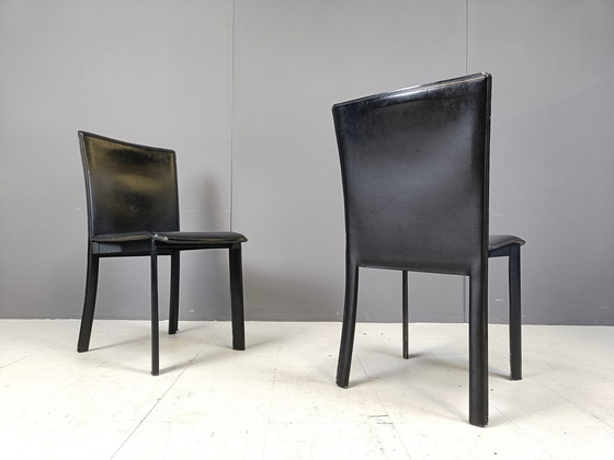 Image 1 of Chaises de salle à manger vintage en cuir noir par Cidue, ensemble de 6 - 1980S