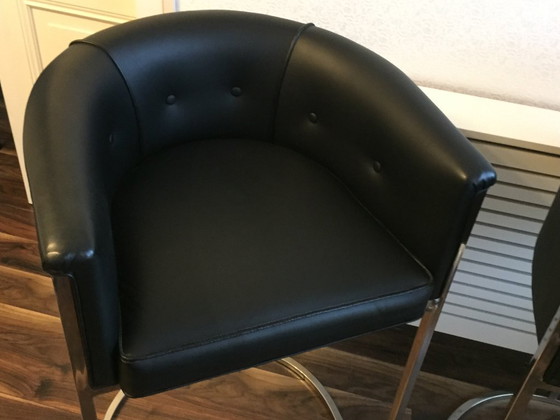 Image 1 of NUOVO set di 2 SGABELLI DA BAR DI DESIGN MOLTO LUSSUOSISSIMO in pelle di vacchetta tinta in massa nera