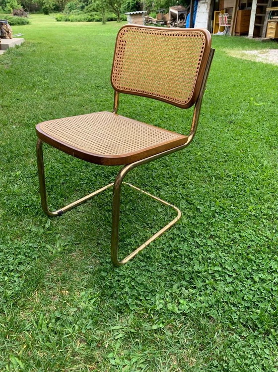 1/8, Mid-Century Modern Italian Marcel Breuer B32 Cesca Chair, 70s – Adjustable recliner chair, Metal, Brass (photo 6 of 6)