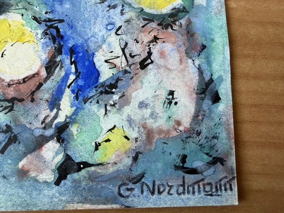 Germaine Nordmann - Peinture florale fleurie - signée. – Objets d'art, Papier (photo 2 of 5)