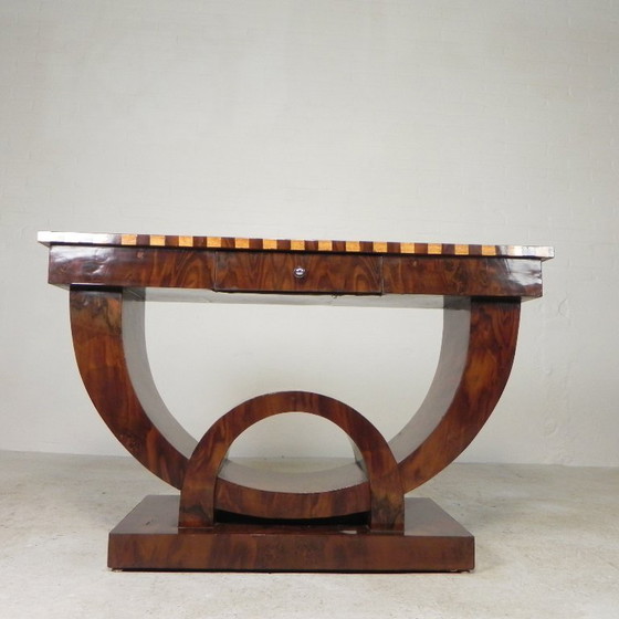 Image 1 of Art Deco style console table with different types of inlaid wood