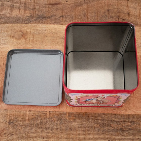 Vintage 90s Amaretti Virginia Italian cookie tins in red and aqua blue – Decorative Objects, Metal (photo 6 of 10)