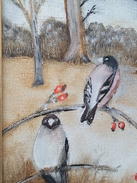 Pequeño Cuadro. Naturaleza Pájaros – Th. Coossens, Arte, Wood, Canvas (photo 5 of 9)