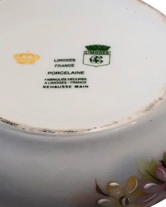 Image 1 of Bomboniera vintage in porcellana di Limoges, Francia - Decorazione floreale dipinta a mano - Condizioni perfette