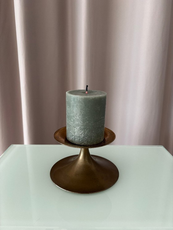 Vintage Brass Pedestal Candle Holder – Sculptural Mid-Century Design – Bronze (photo 2 of 9)