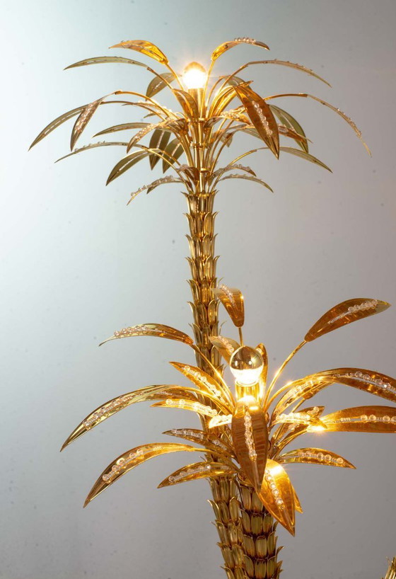 Image 1 of Italian Golden Palm Tree Floor Lamp with Three Sparkling Branches