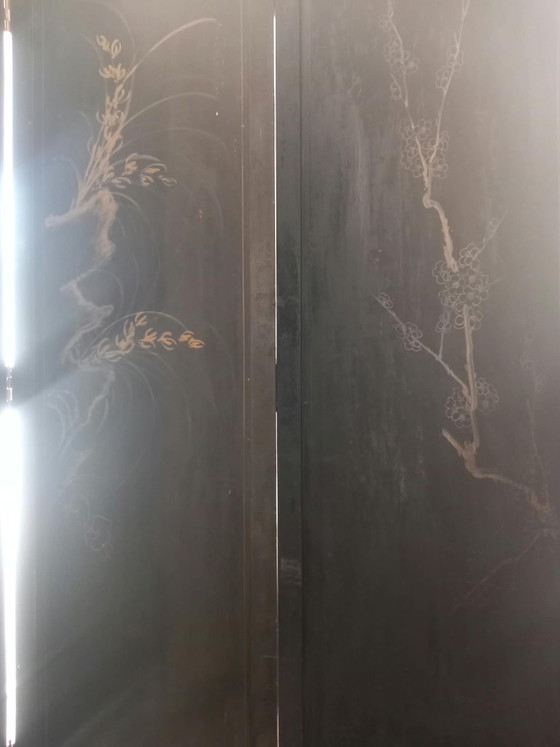 Chinese Lacquer vintage room screen 180x180x180 cm, Chinees Laquer, Bloemen, Other, Multi Color (photo 8 of 8)