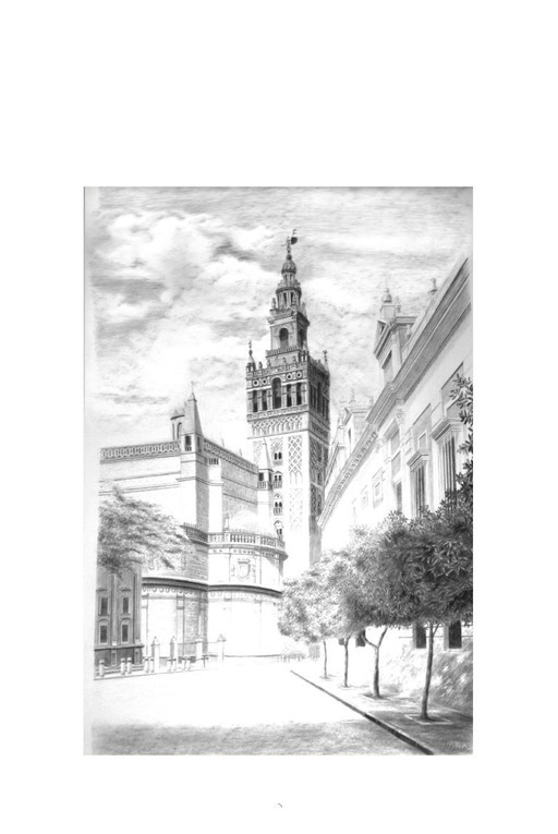 Dibujo a Carbón de la Catedral y Giralda de Sevilla. Giralda. Cuadro Giralda y Catedral. Sevilla Dibujo de la Giralda y Catedral