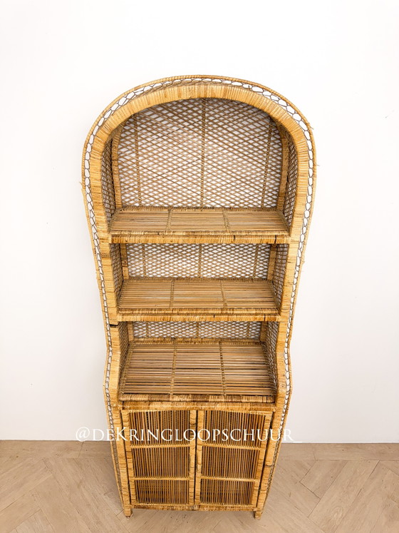 Image 1 of Vintage rattan wicker arched cabinet with doors