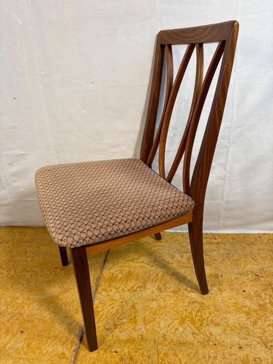 Image 1 of Mid century retro vintage teak and cloth dining chairs by GPlan 1970 elegant set of 4 dining chairs