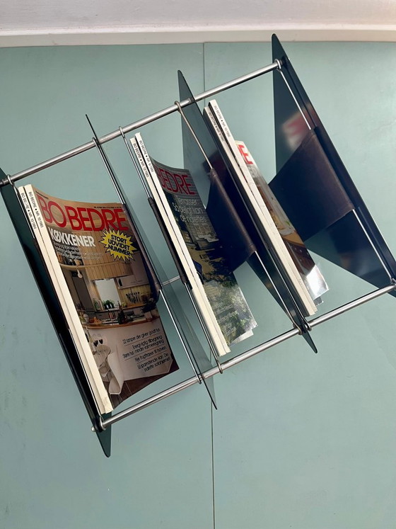 Image 1 of Magazine rack, newspaper rack, Memphis design, Italy, 80s, postmodern, vintage, metal