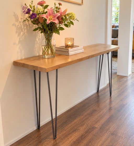 Table en chêne massif / table d'appoint – design industriel