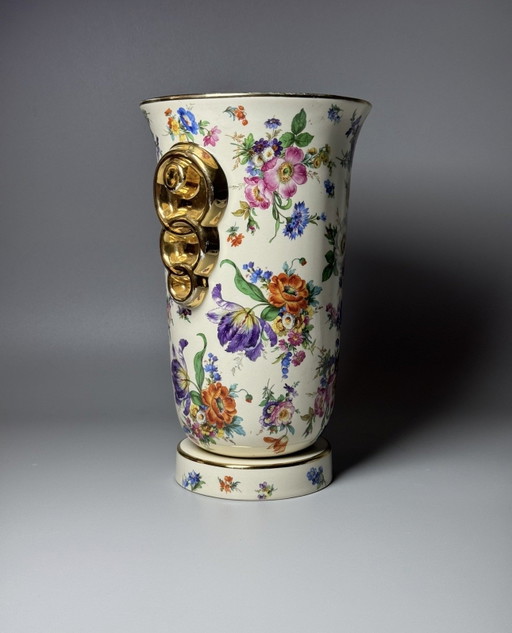 Vaso Boch Frères La Louvière Keralux “Fleurs de Saxe” — Belgio, periodo Art Déco