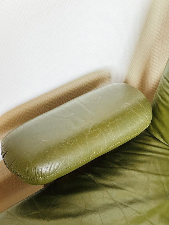 Image 1 of Scandinavian sofa in green leather and oak, 1960, Set of 3