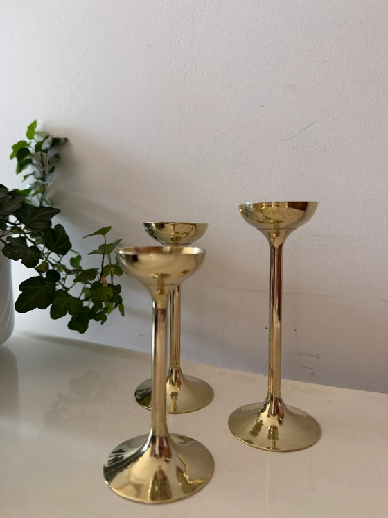 Set of 3 brass candlesticks – Candle holders, Mid Century Modern (photo 2 of 4)