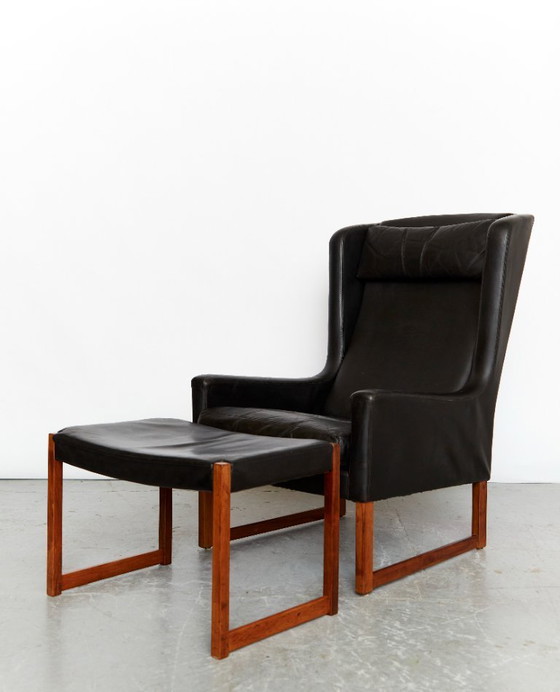 Image 1 of Sedia e poggiapiedi wingback vintage di Rudolf Glatzel per Kill International, 1960