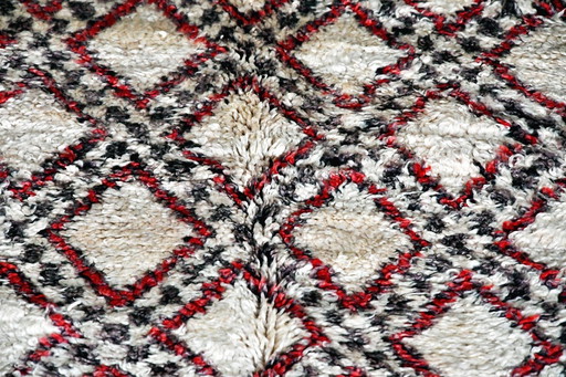 Tapis marocain vintage Beni Ourain - Crème et rouge - 320 x 180 cm