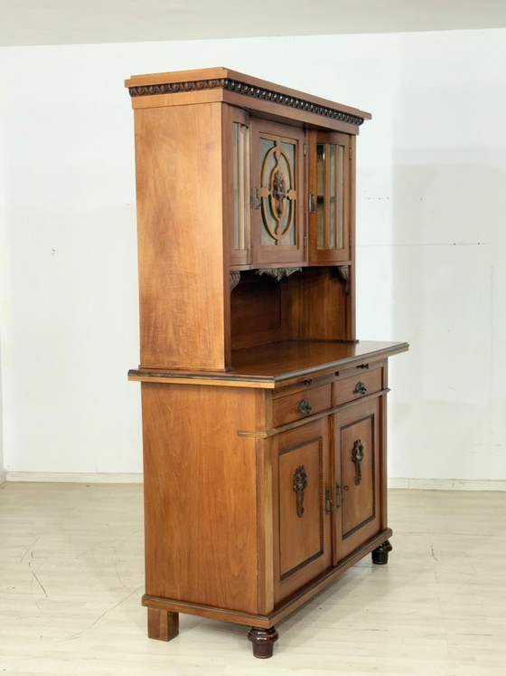 Image 1 of Antik Küchenbuffet um 1900 | Jugendstil Küchenschrank | 2-teilig | Massivholz-Eiche