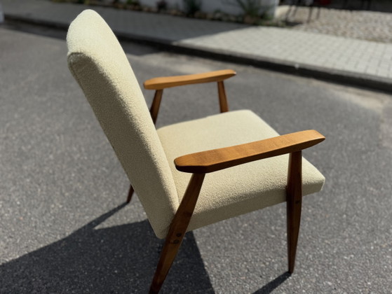 Mid Century Armchair Beige Vintage Easychair – Wood, Textile (photo 2 of 11)