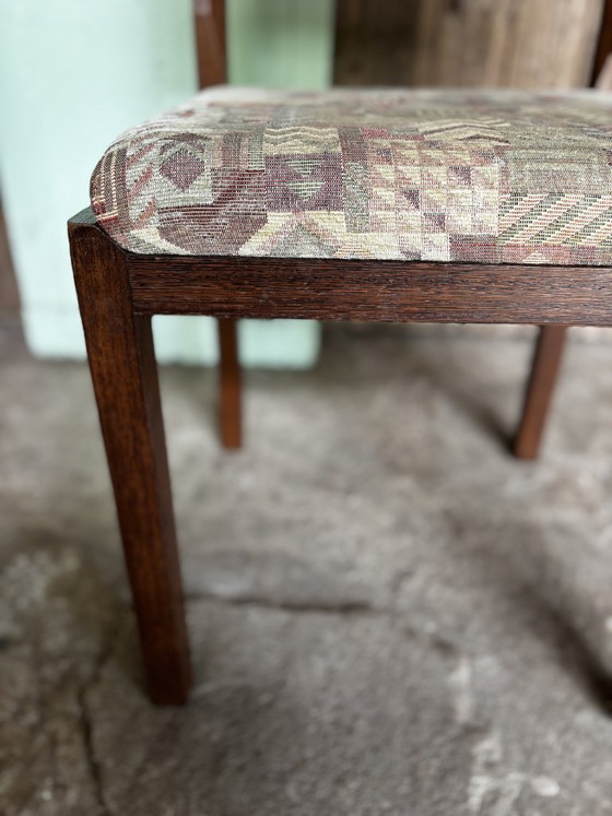 4 chaises vintage en bois avec revêtement graphique – Chaises de salle à manger, Textile, Wood (photo 7 of 9)