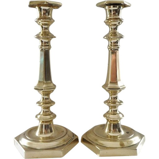 Pair of vintage candlesticks in solid gilded bronze