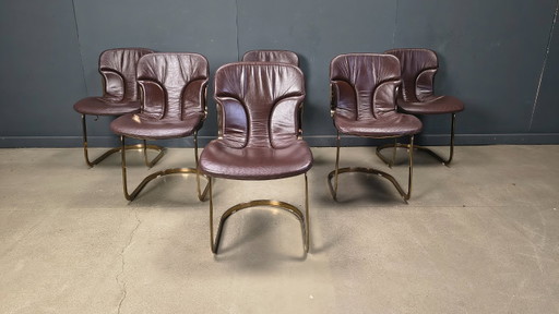 Chaises de salle à manger vintage de Willy Rizzo pour Cidue, ensemble de 6, années 1970