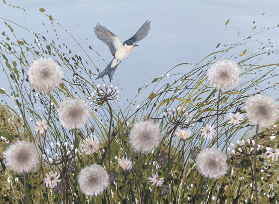 Image 1 of Hand-Painted Painting Dandelion Field By J&S
