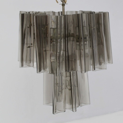 Vintage Italiaanse plafondlamp in gerookt Murano glas