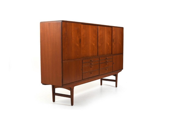 Image 1 of High Quality Danish Highboard with Brass Handle Inlays 1950s