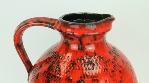 large 1960's vase jug fohr-keramik model 490-30 black red relief decor fat lava
