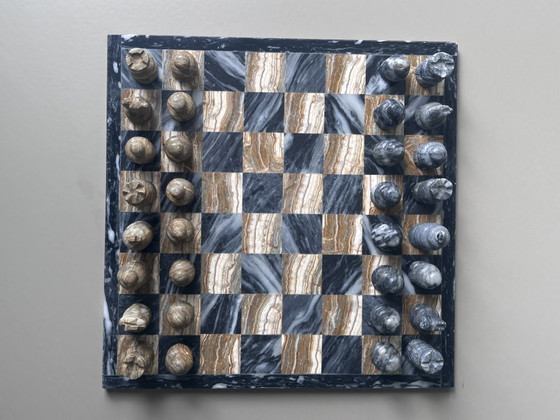 Image 1 of Vintage marble onyx solid natural stone chessboard