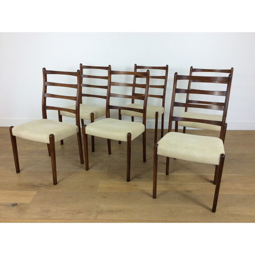 Set di 6 sedie da pranzo vintage in palissandro con schienale a pioli, anni '60