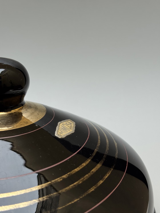 Image 1 of Grande bomboniera in vetro nero, serie "Mimosa" - Boom, Belgio Art Déco - Vetro ialitico -